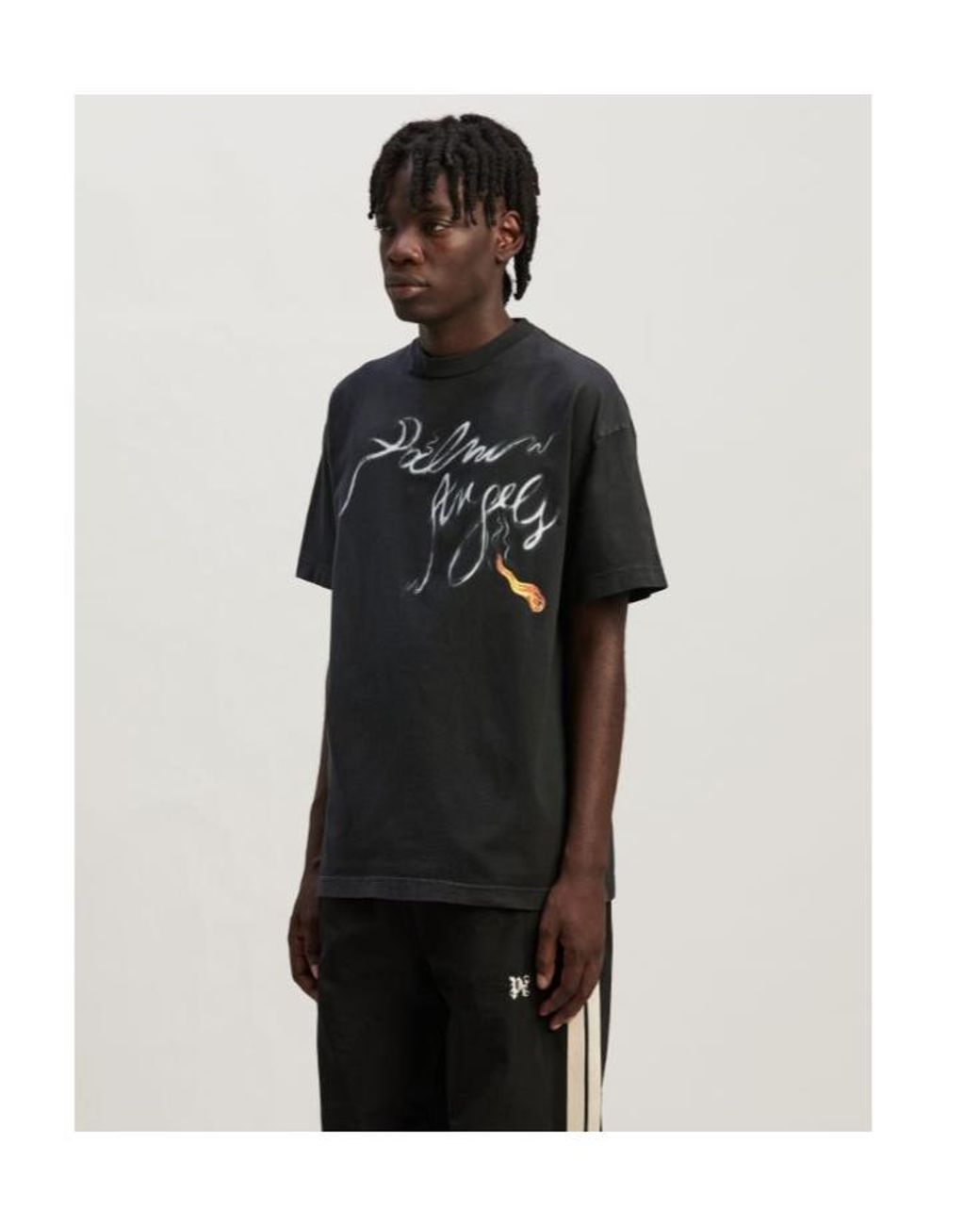 Palm Angels Black Logo Printed Crewneck T-Shirt for men