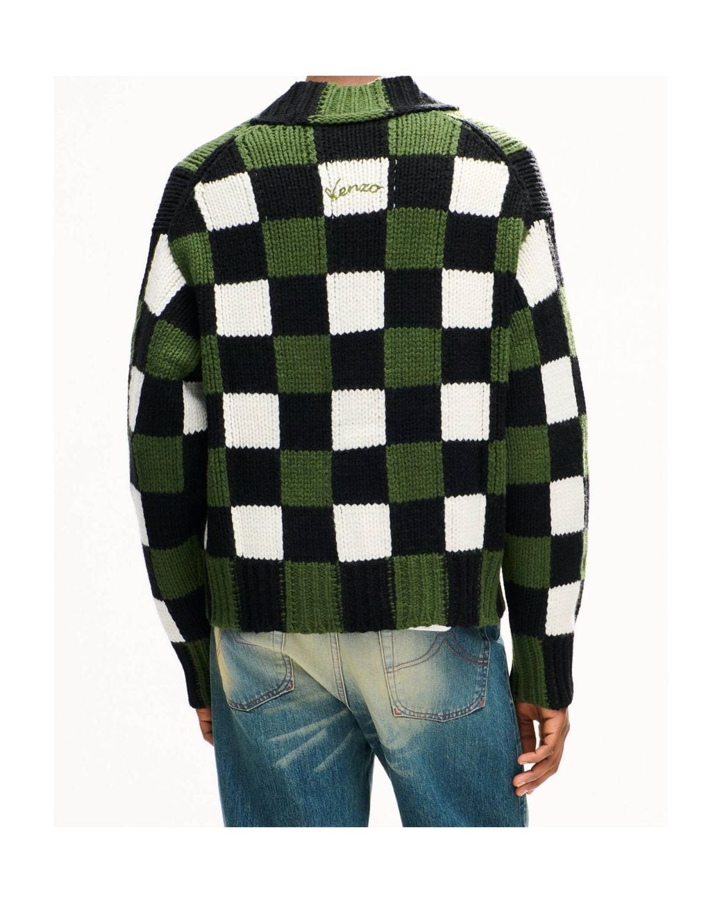 KENZO Green Checks' Cardigan for men