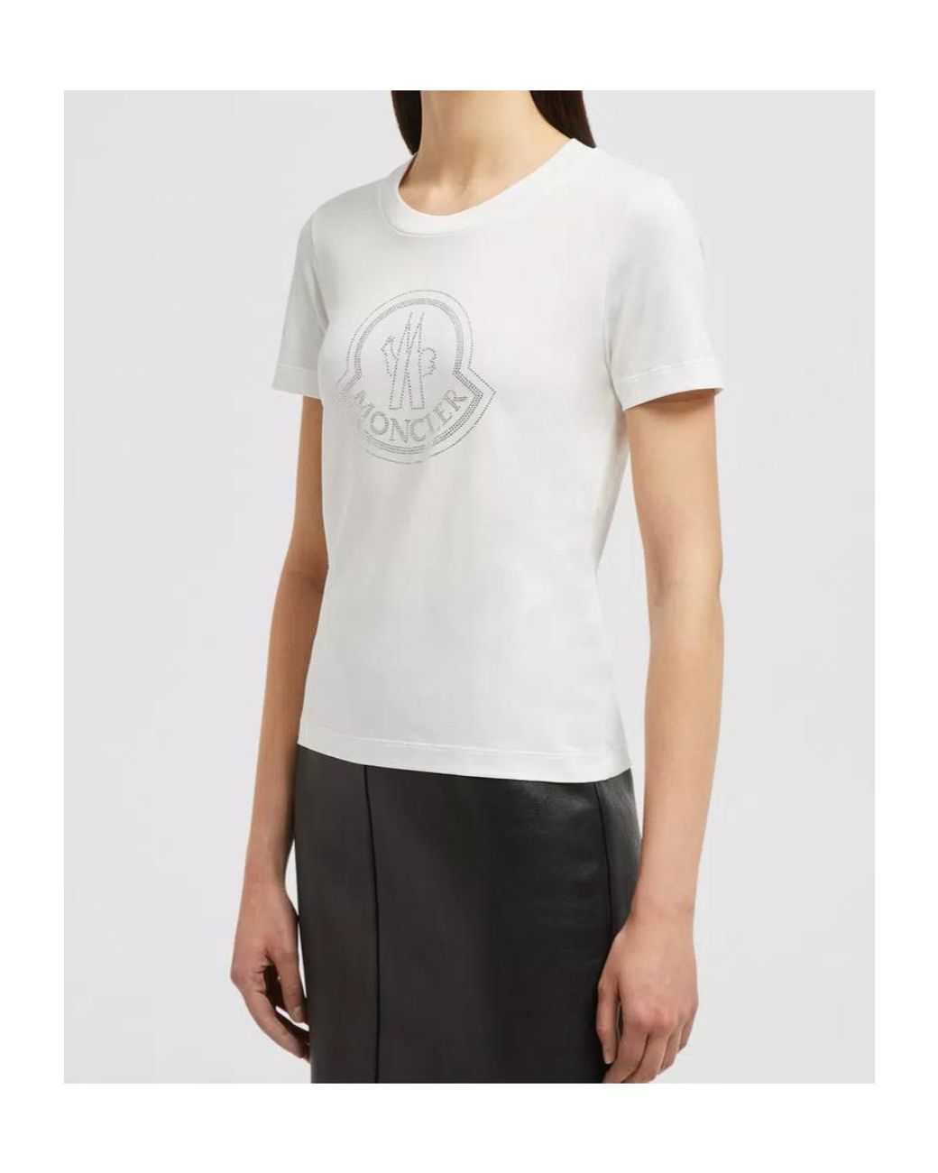 Moncler White Logo Embellished Crewneck T-Shirt