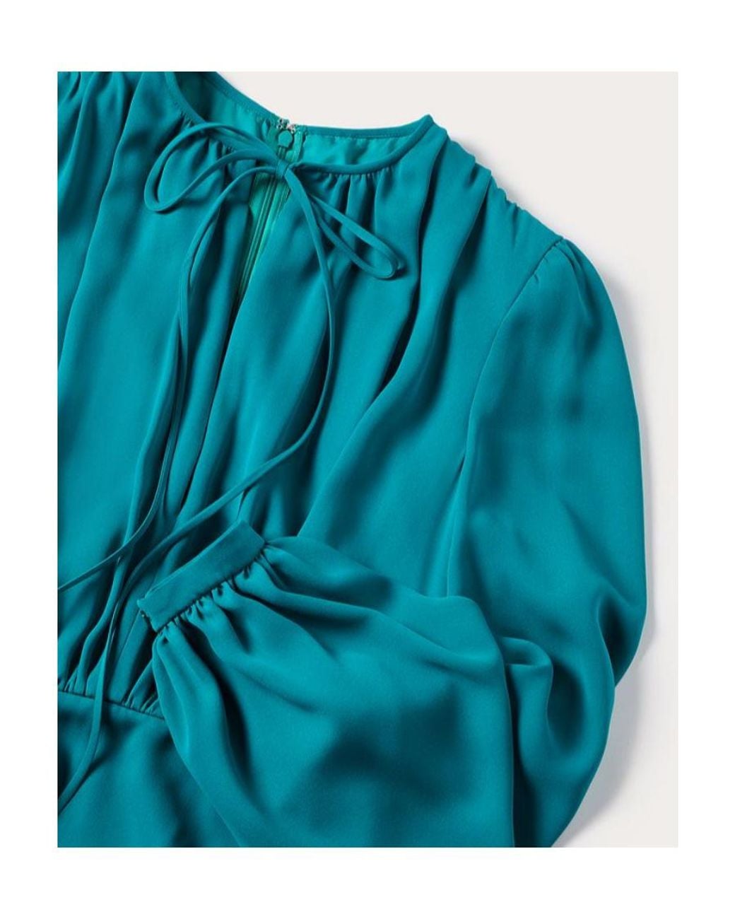 Valentino Blue Puff-Sleeve Silk Dress