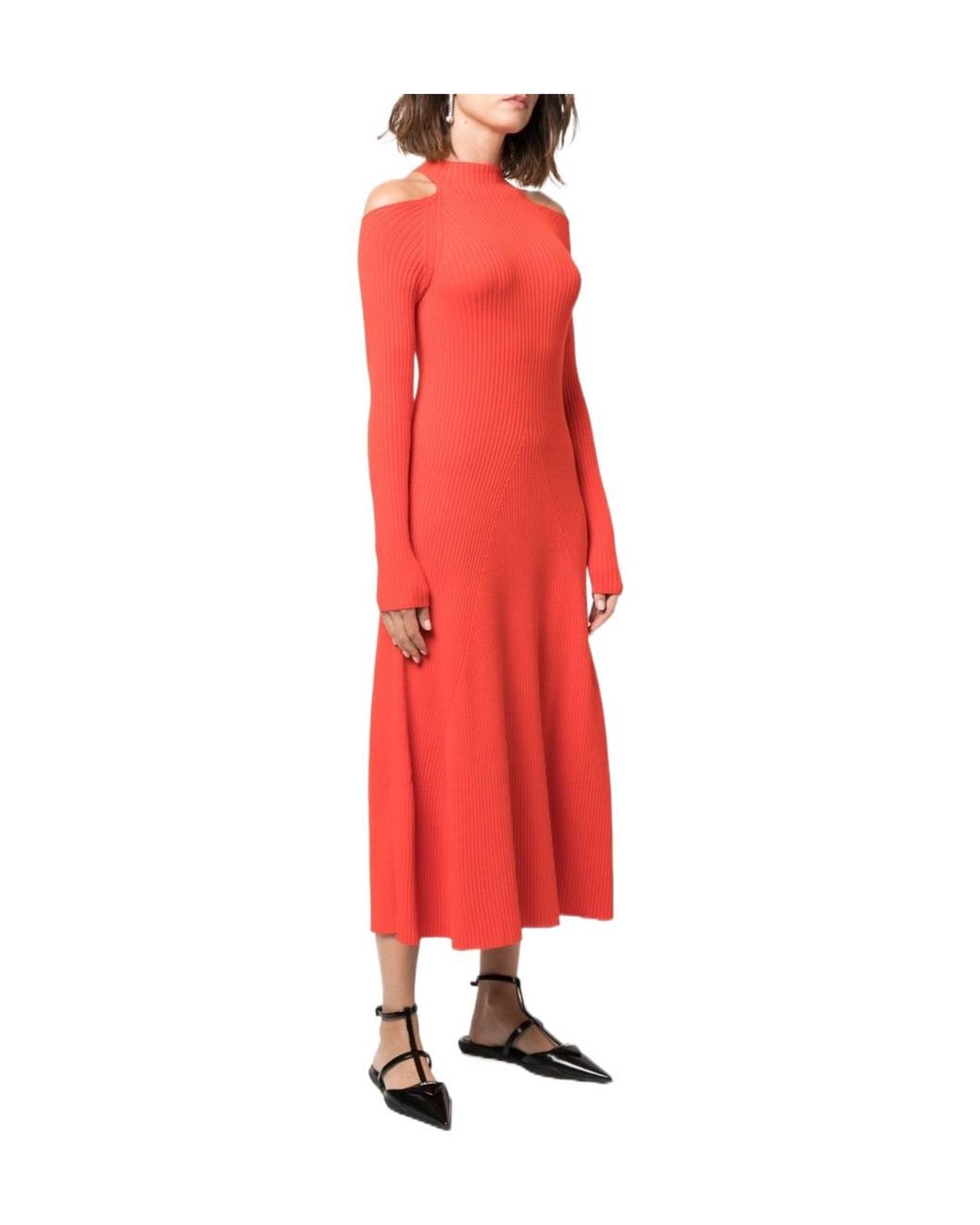 A.W.A.K.E. MODE Red Ribbed-Knit Cut-Out Dress