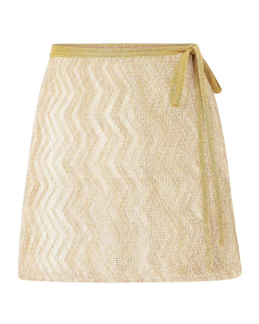 Missoni Natural Sequin-Embellished Metallic Crochet-Knit Mini Wrap Skirt