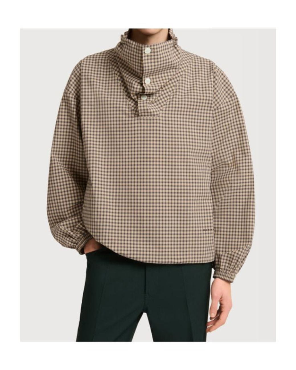 Marni Natural Checked Poplin Shirt With Funnel Neck for men