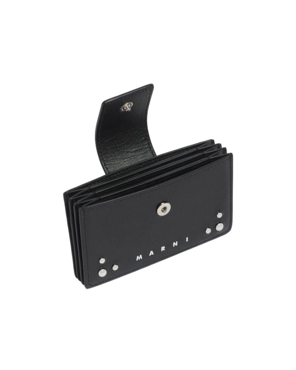 Marni Black Leather Card Holder With Studs