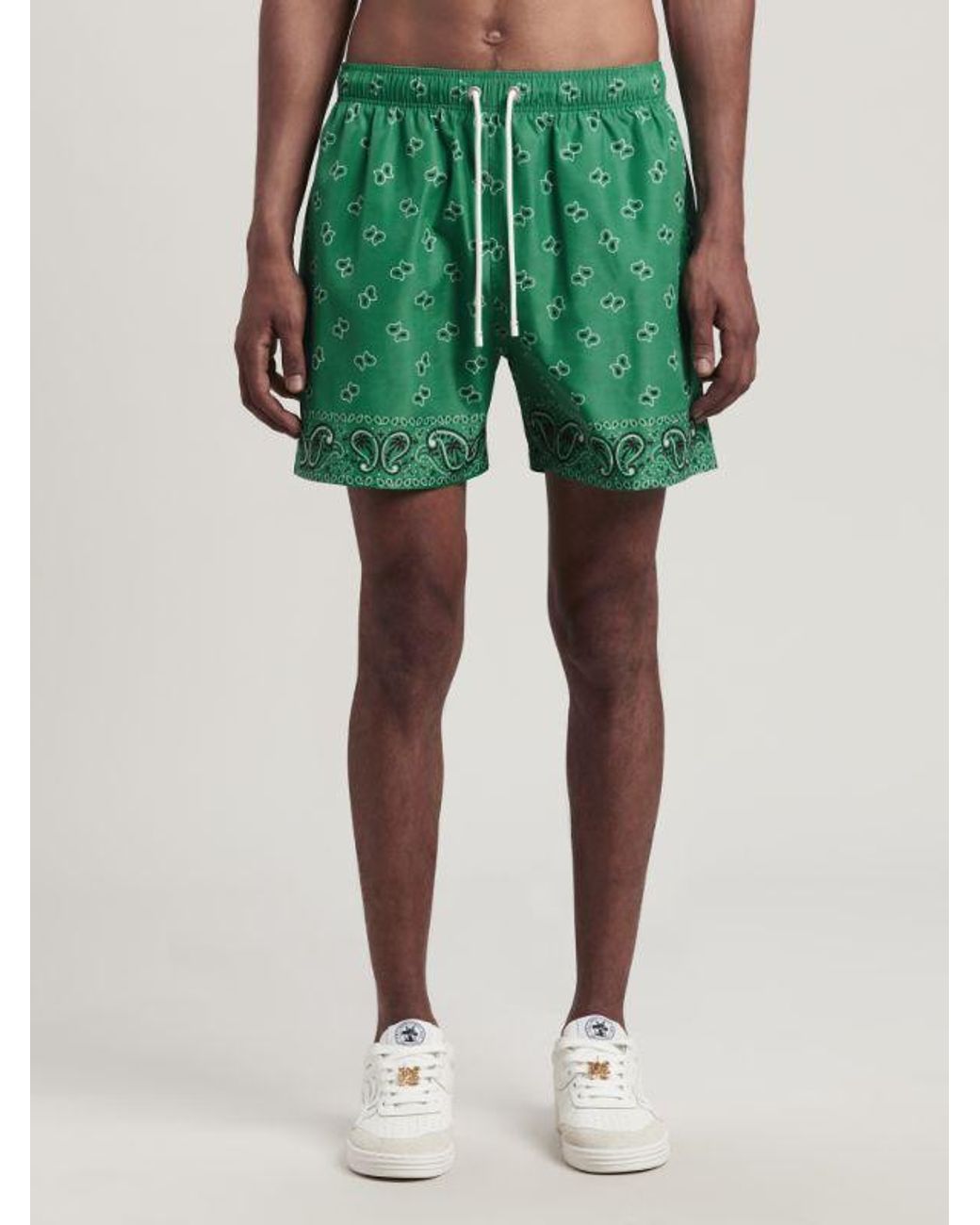 Palm Angels Green Paisley-Printed Drawstring Swim Shorts for men