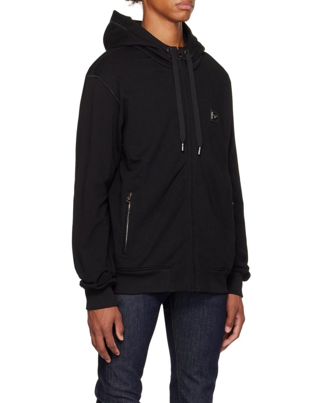 Dolce & Gabbana Black Zip-Up Jersey Hoodie for men