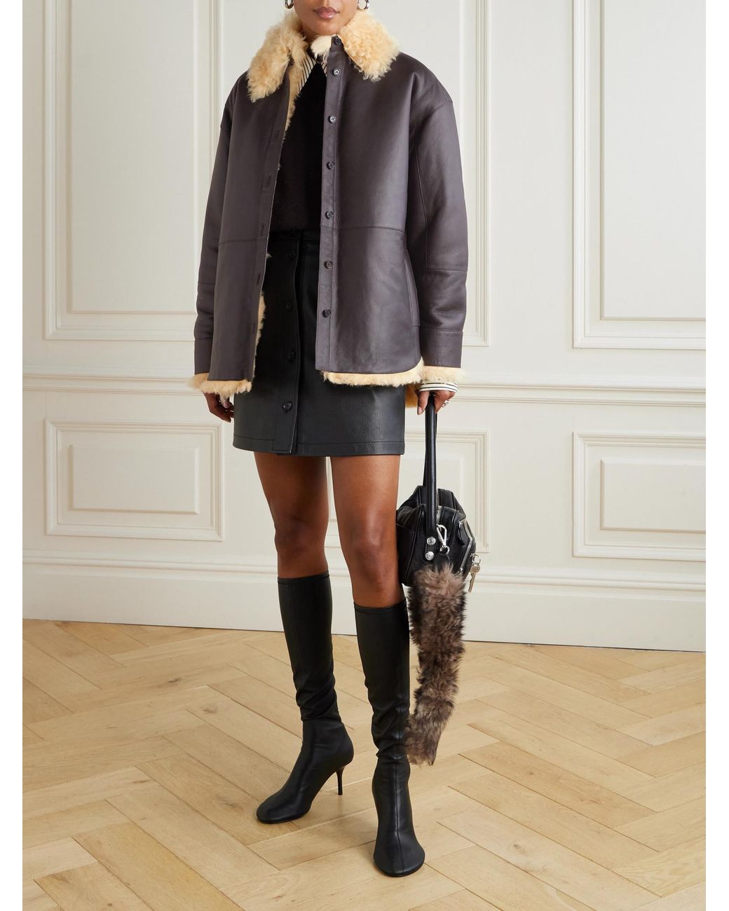 Acne Black Shearling Shirt Jacket