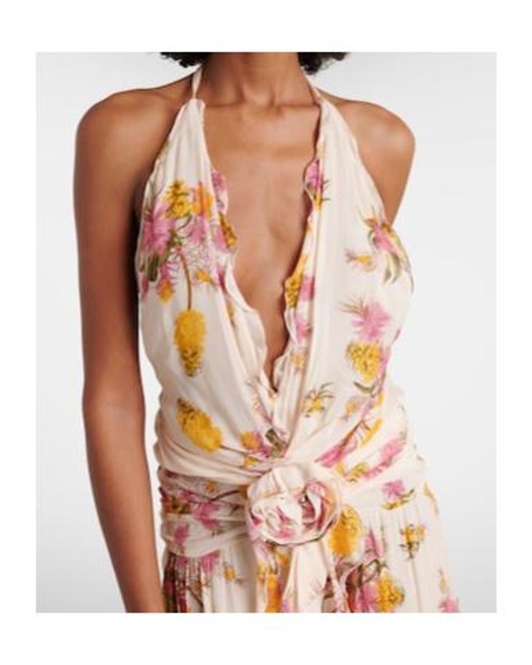 Blumarine Metallic Floral Ruffled Georgette Gown