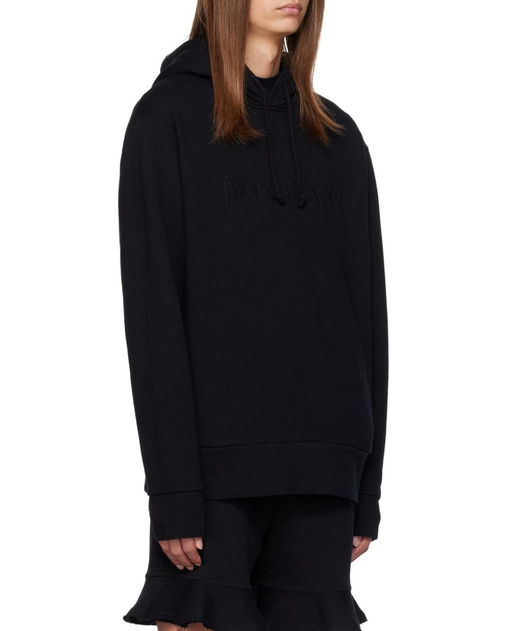 J.W. Anderson Black Jw Anderson Logo Embroidered Drawstring Hoodie for men
