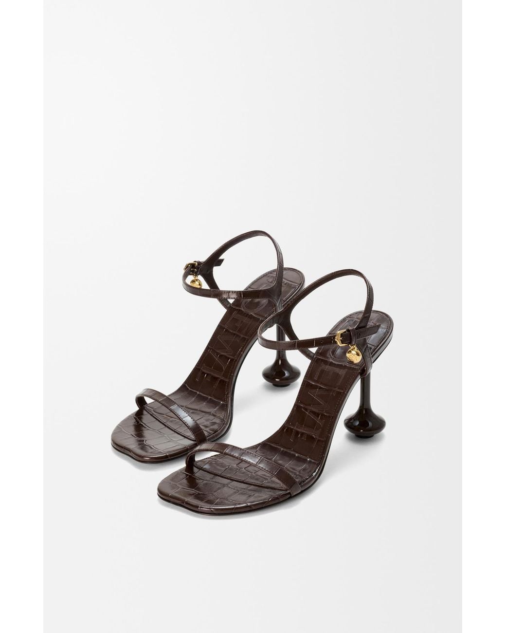Loewe Metallic Crocodile-Effect Heeled Sandals