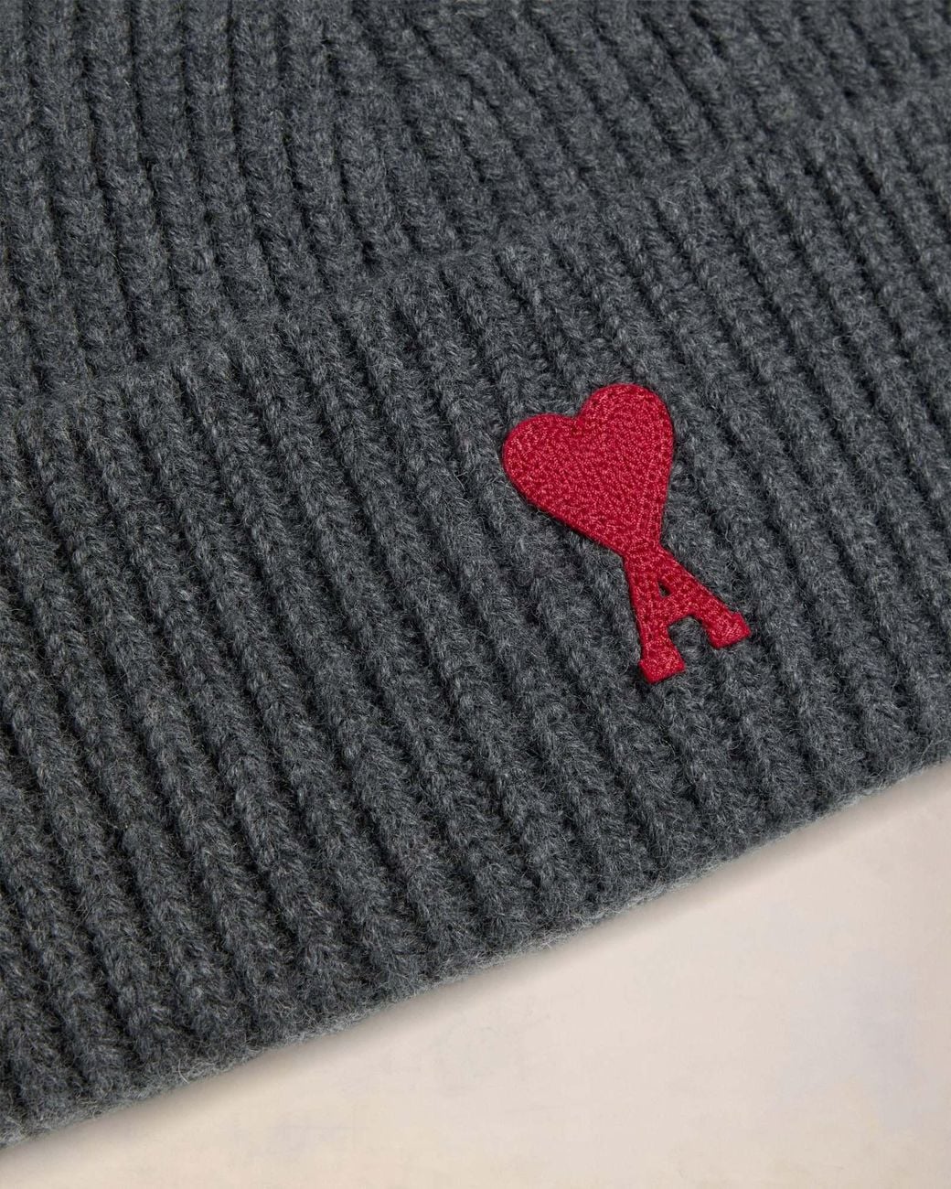 AMI Gray Ami Ami De Coeur Ribbed Beanie Hat