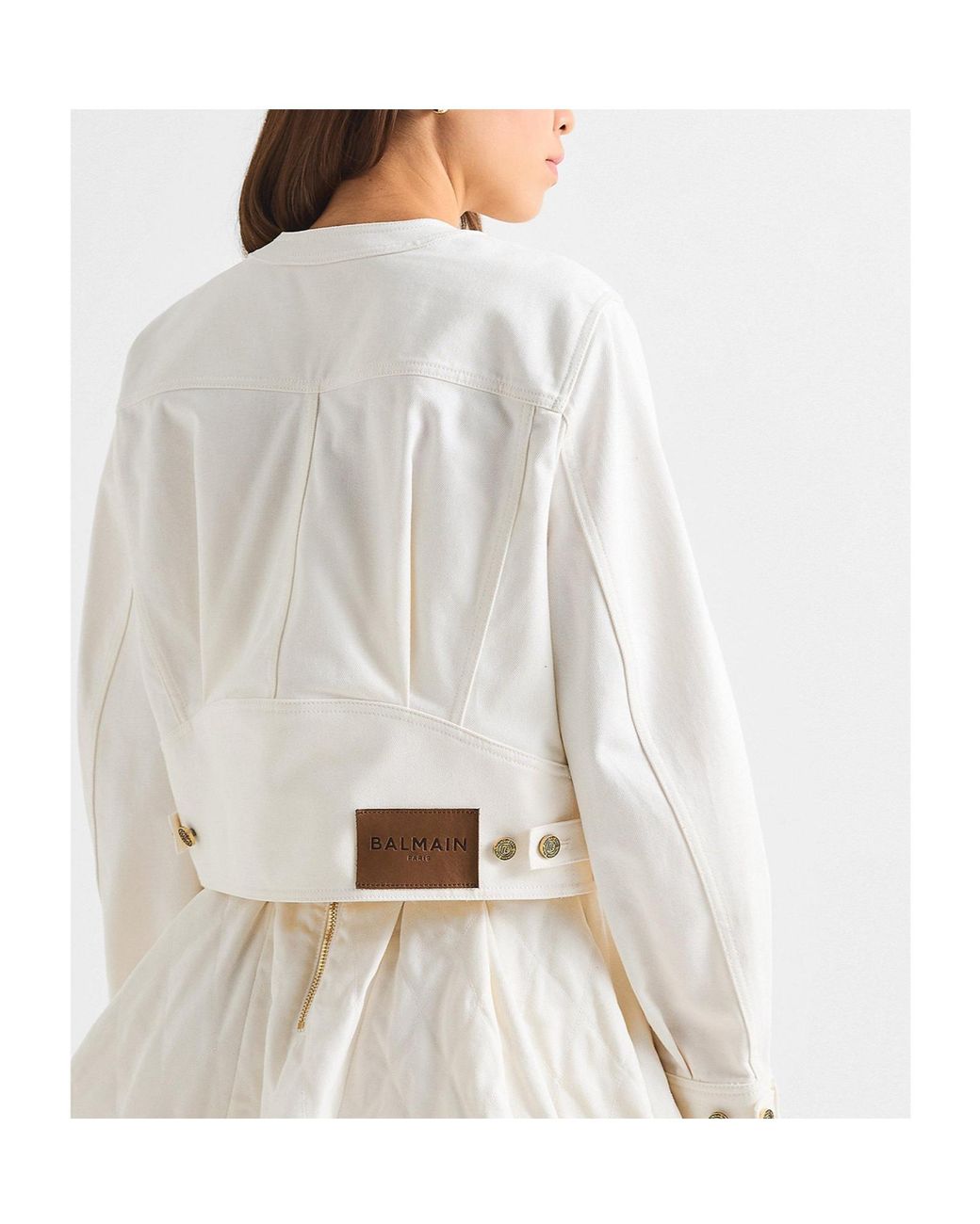 Balmain White Solid-Color Denim Jacket