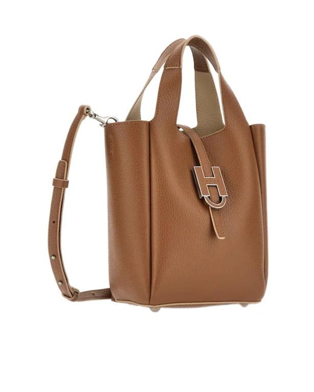 Hogan Brown Mini Logo-Plaque Top Handle Bag