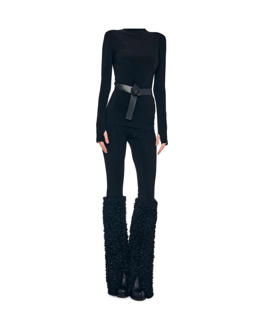 Norma Kamali Black Faux-Fur Panelled Leggings
