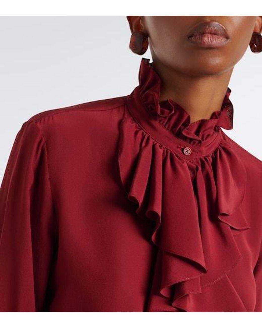 Nili Lotan Red Ruffled Silk Blouse