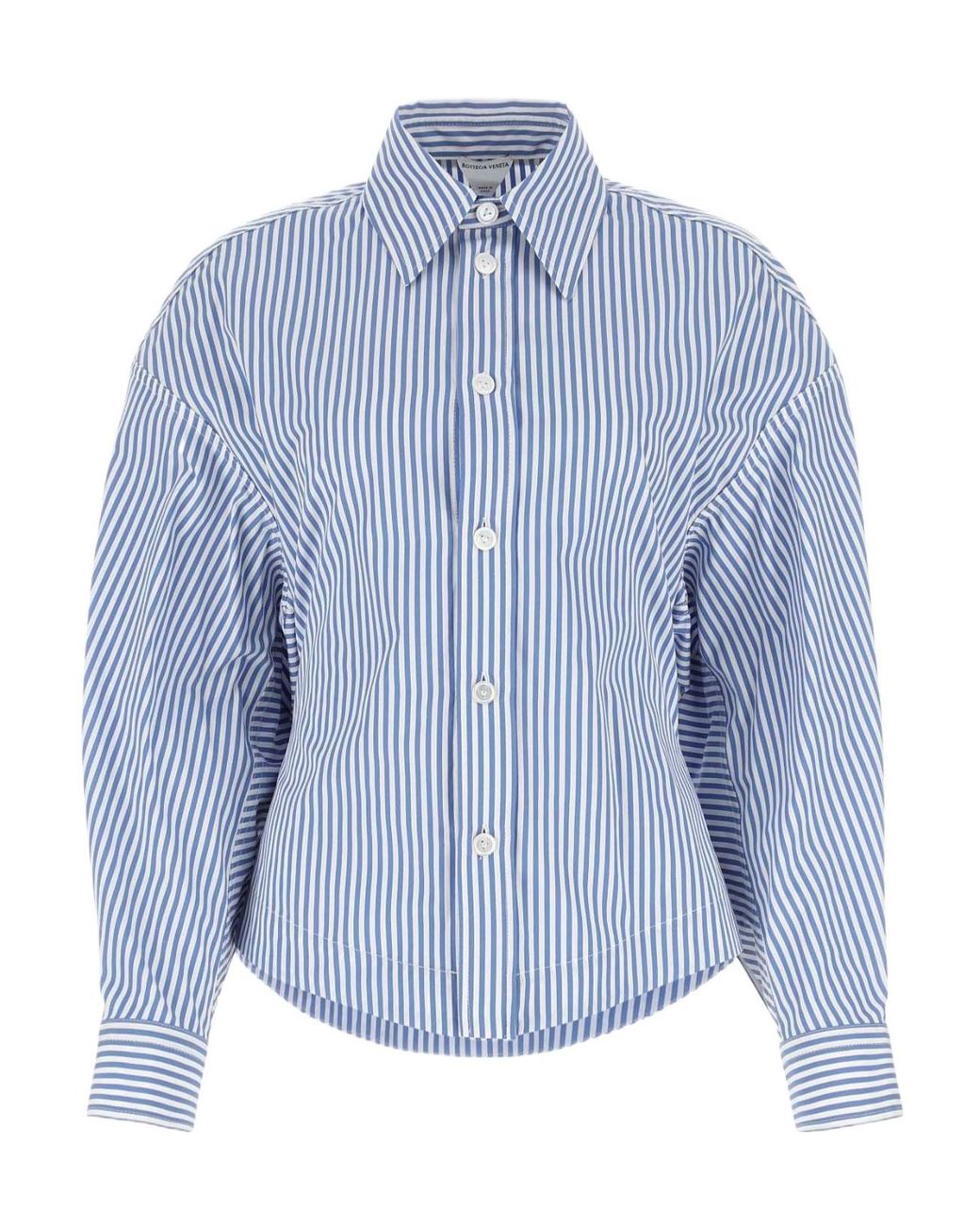 Bottega Veneta Blue Striped Cotton Poplin Shirt