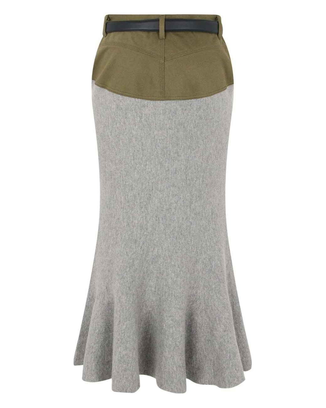 Self-Portrait Gray Contrast Panel Knitted Skirt