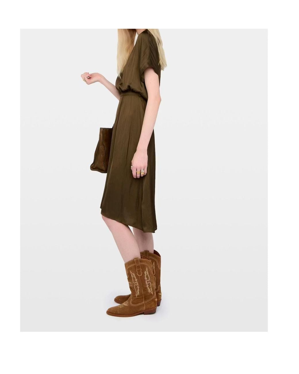 Zadig & Voltaire Green Riaz V-Neck Satin Midi Dress