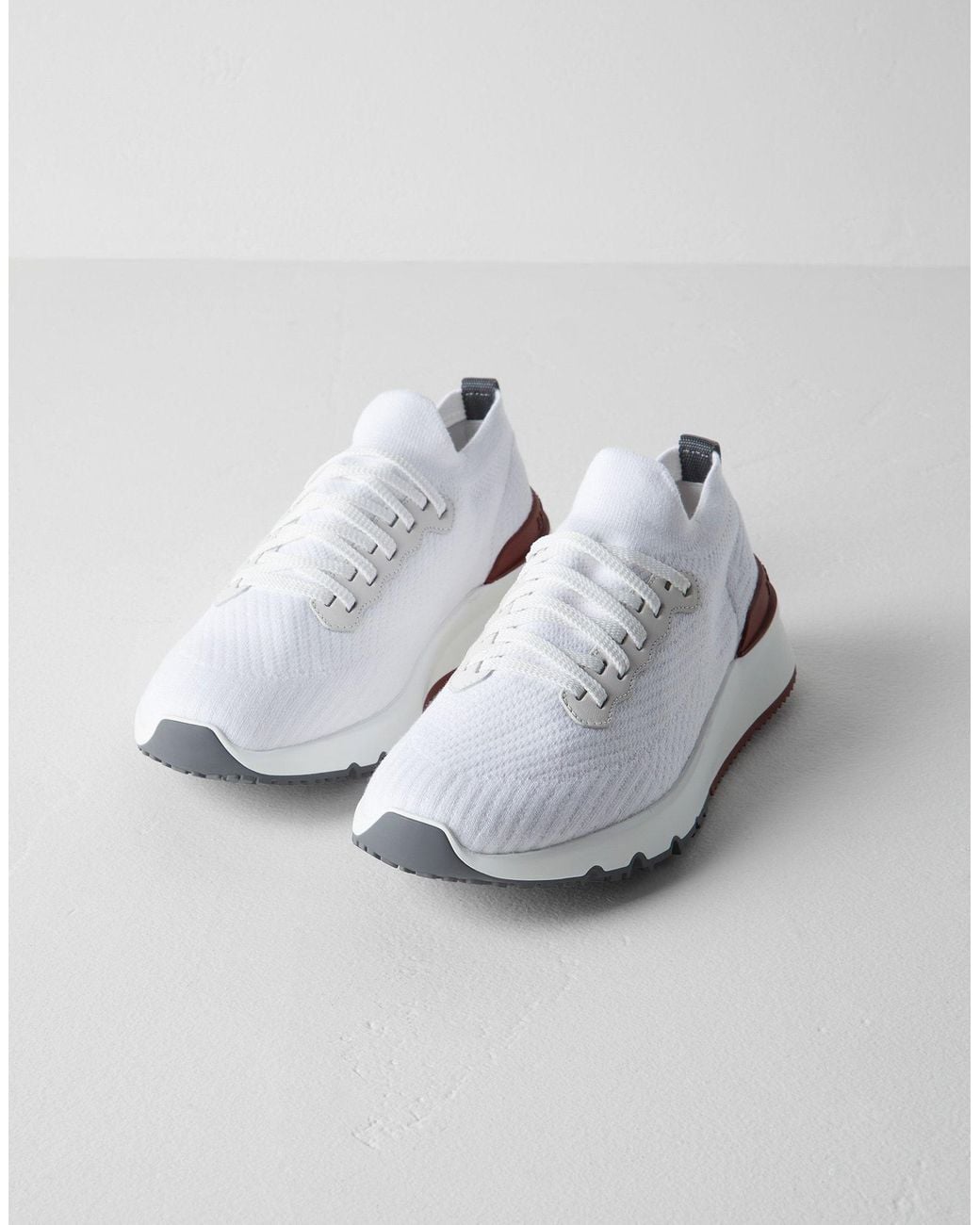 Brunello Cucinelli White Knit Sneakers for men