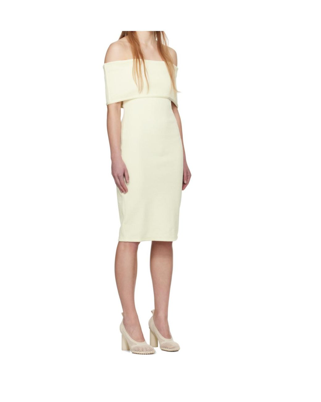 Bottega Veneta White Off-The-Shoulder Fitted Dress