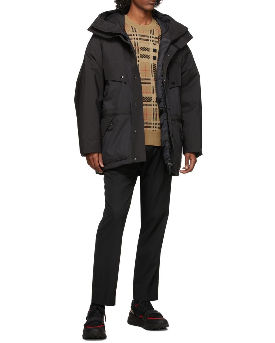 Burberry Brown Contrast Check Cashmere Jacquard Jumper for men