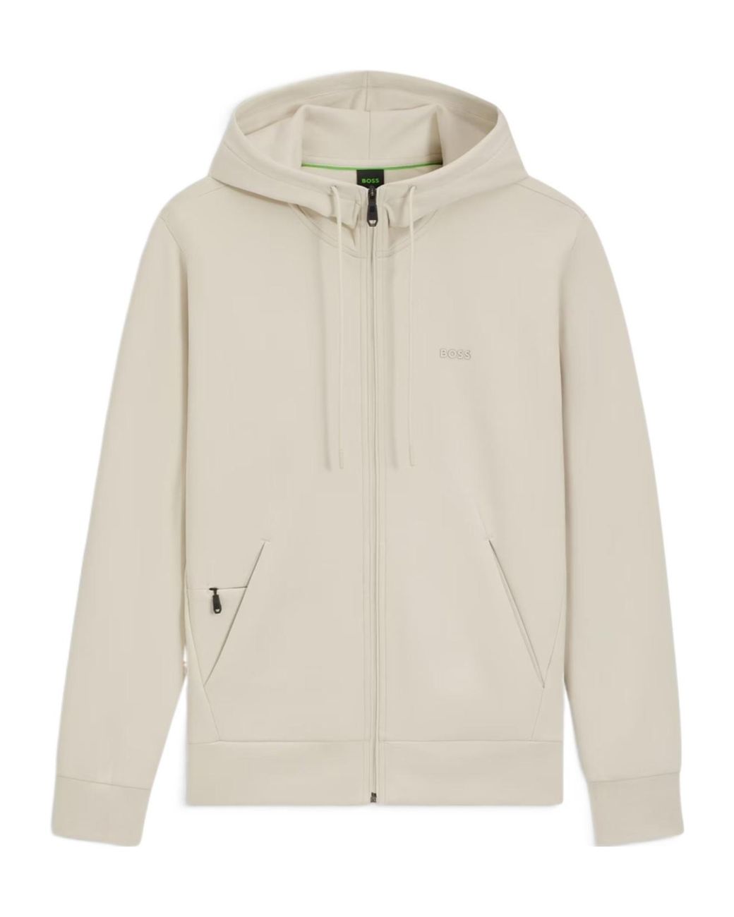 Boss White Saggy Full-Zip Hoodie With Adjustable Drawstring Hood for men