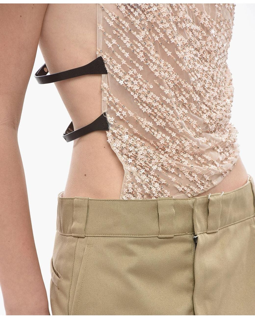 DSquared² Natural Sequin-Embellished One-Shoulder Top