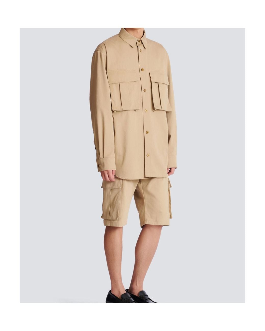 Balmain Natural Safari Collared Long-Sleeve Shirt for men