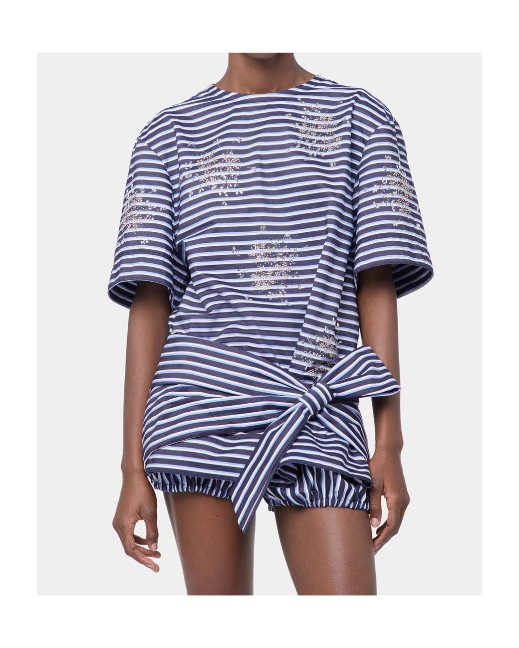 Rabanne Blue Striped Embroidered Poplin T-Shirt