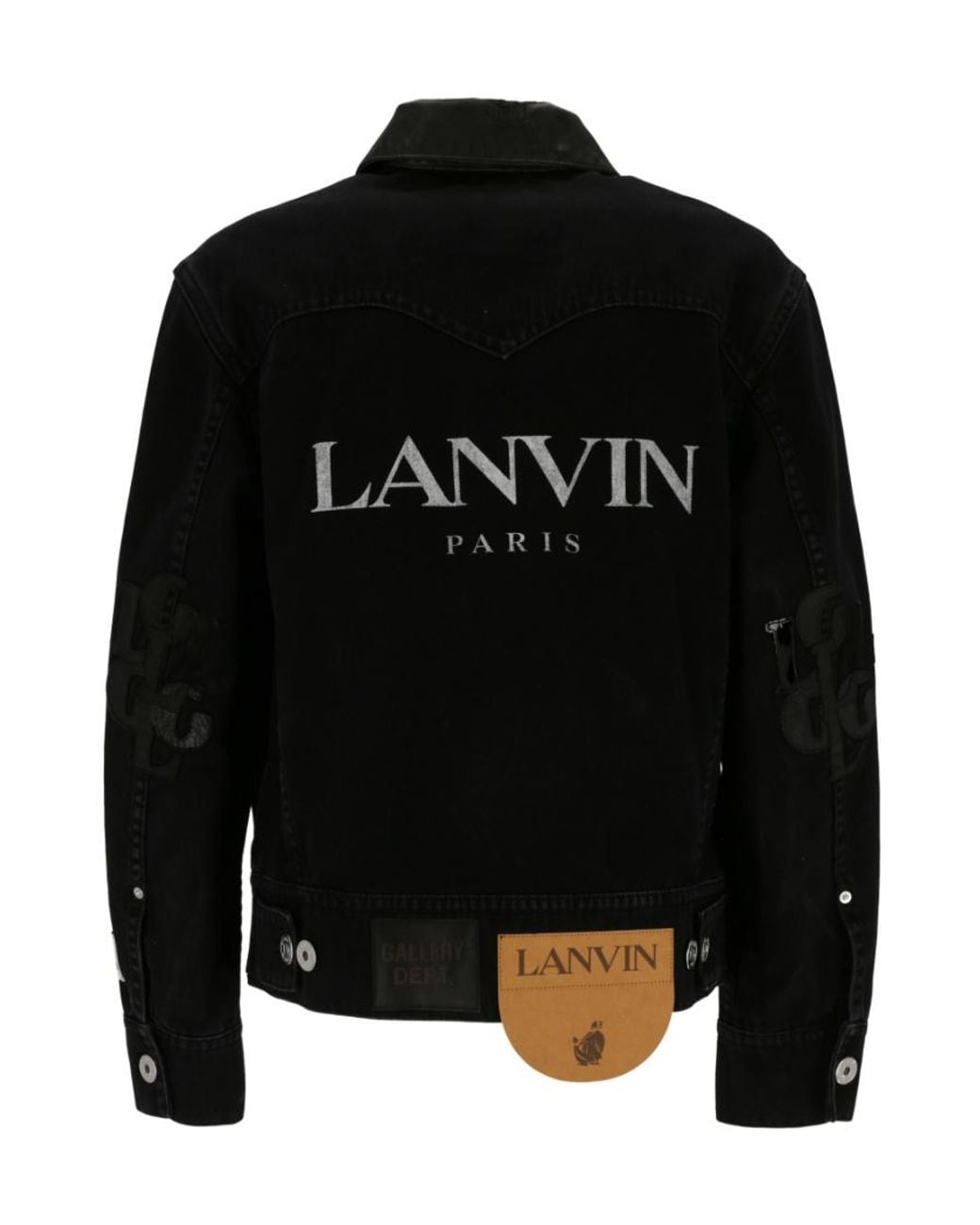 Lanvin Black Logo-Print Distressed Denim Jacket for men