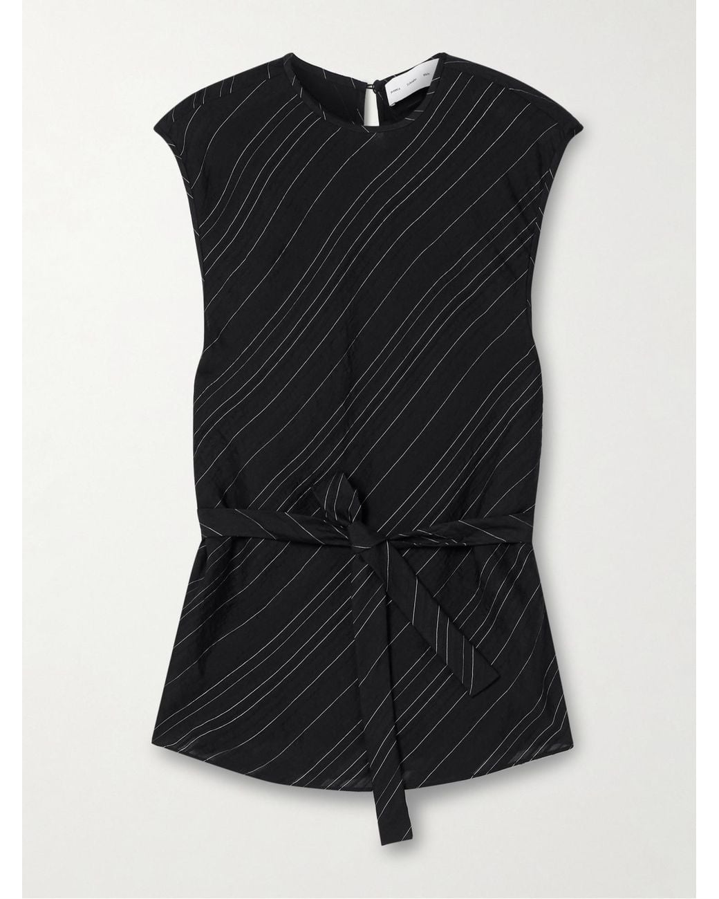 Proenza Schouler Black Trina Belted Striped Voile Top