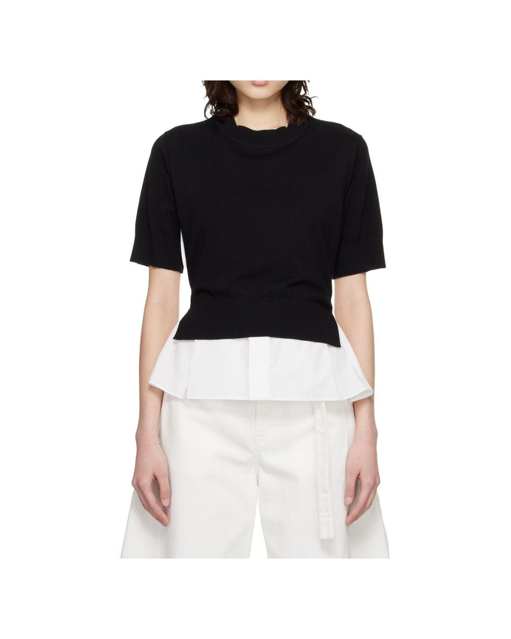 Sacai Black Contrast Panel Knitted Top