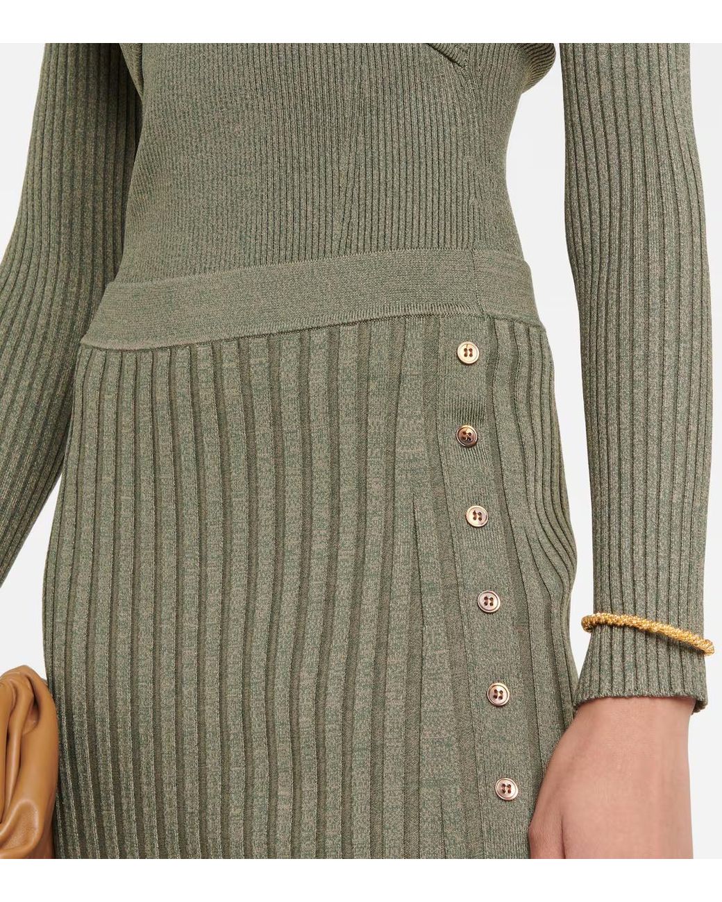 Jonathan Simkhai Green Ribbed Knit Midi Skirt