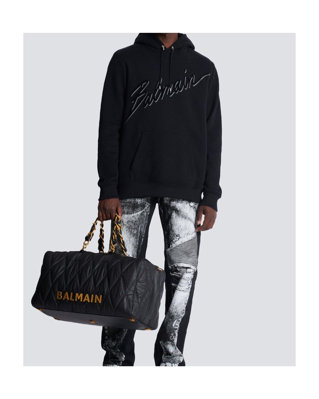 Balmain Blue Flocked-Logo Drawstring Hoodie for men