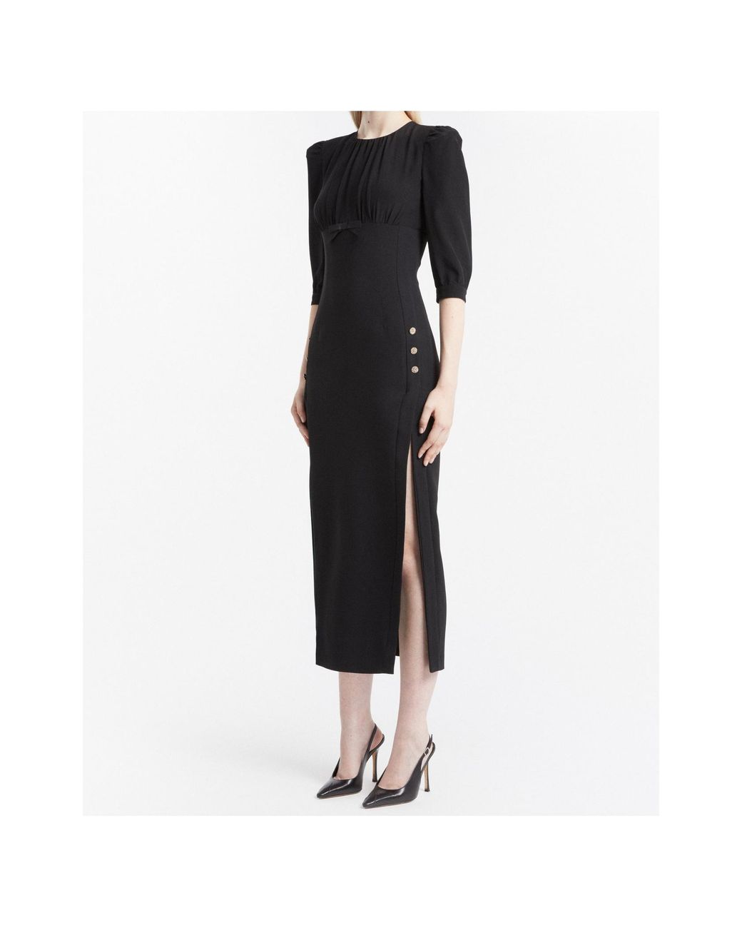 Alessandra Rich Black Cady Midi Dress With Splits