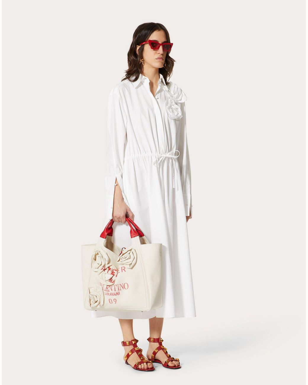 Valentino White Floral Appliqué Shirtdress