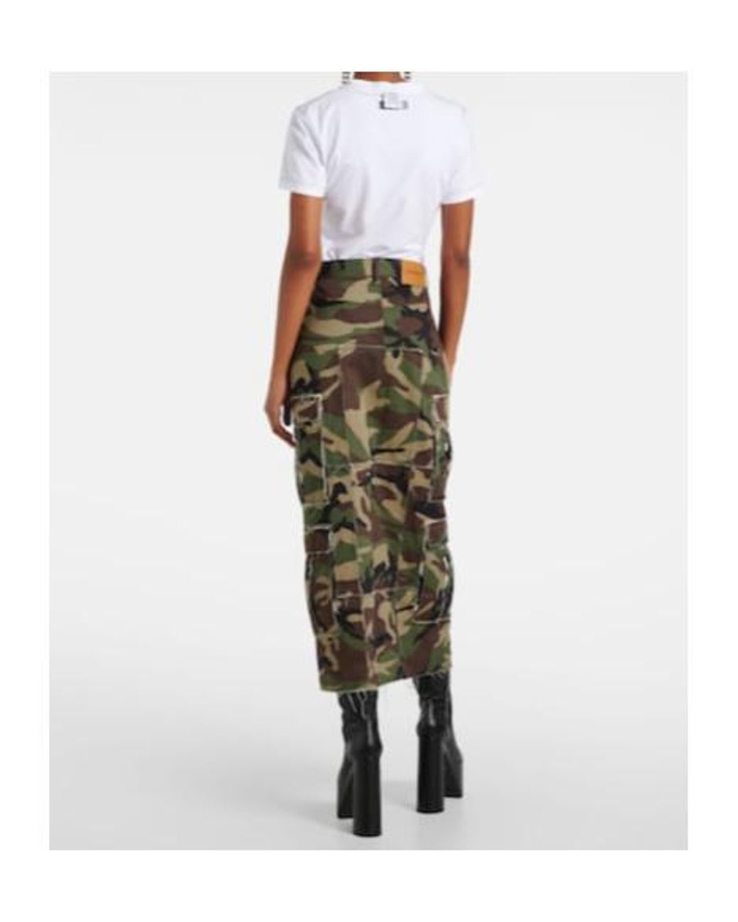 Vetements Green Camouflage Cotton Cargo Midi Skirt