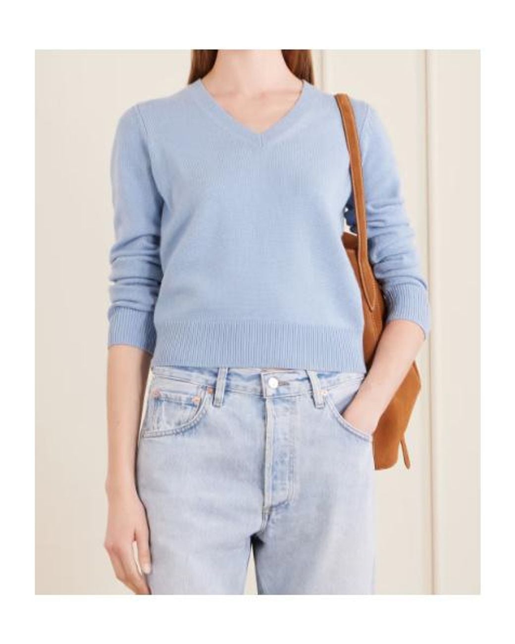 Nili Lotan Blue Long-Sleeved V-Neck Sweater