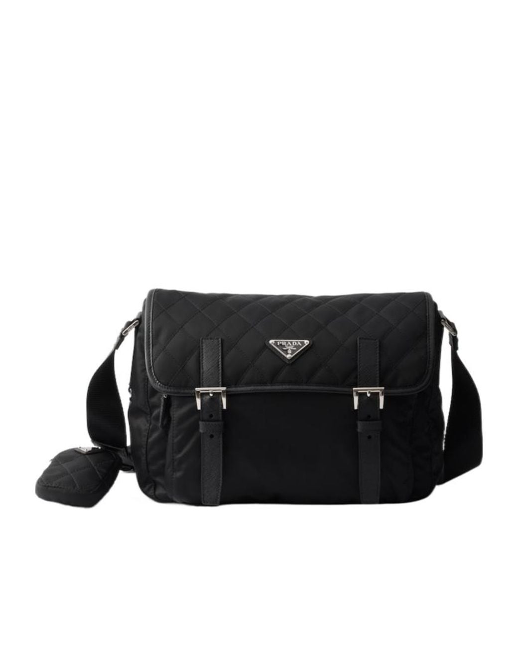 Prada Black Large Quilted Re-Nylon Shoulder Bag With Saffiano Trim