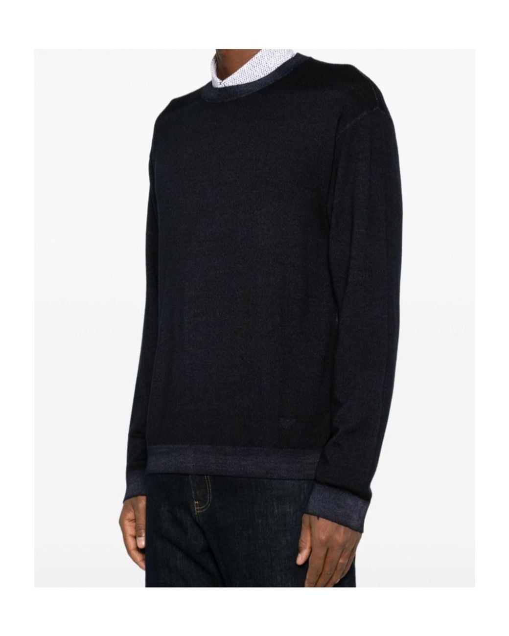 Emporio Armani Black Crew-Neck Virgin-Wool Sweater for men