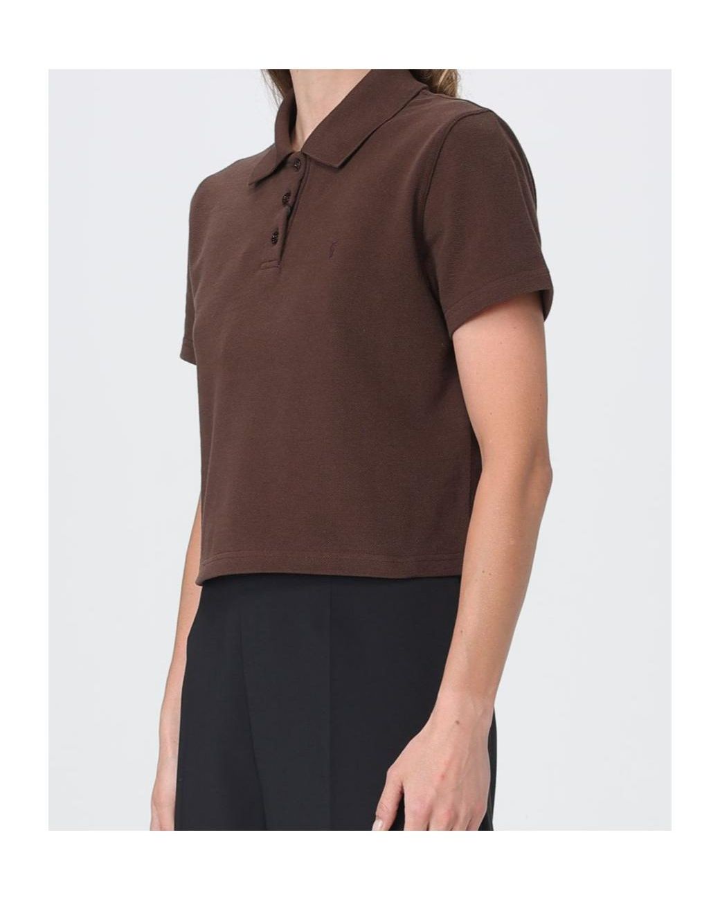 Saint Laurent Brown Oversized Logo-Embroidered Polo Shirt