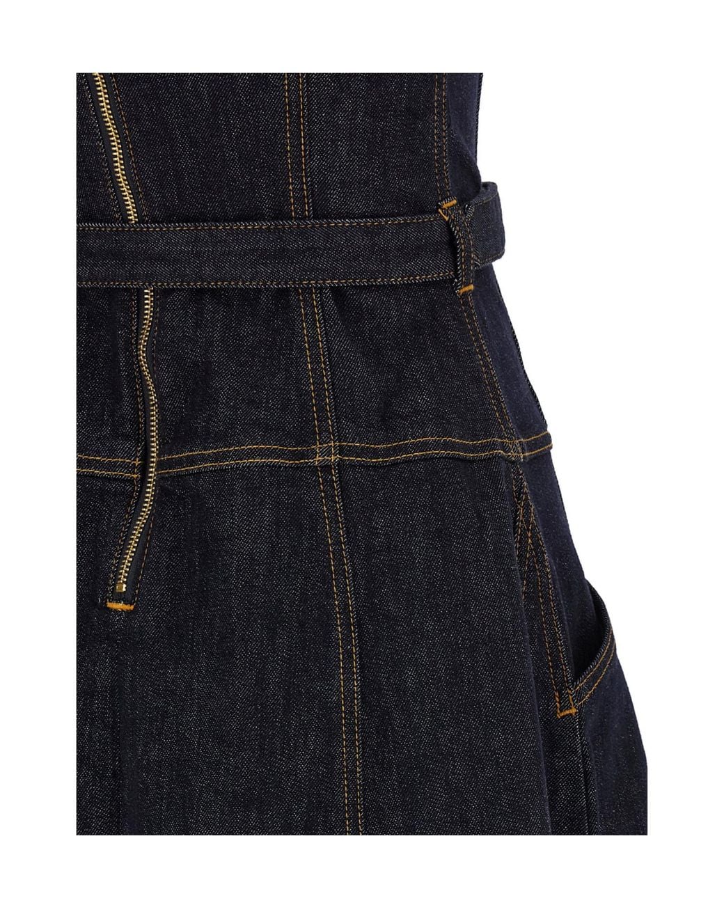 Self-Portrait Blue Denim Flared Midi Dress