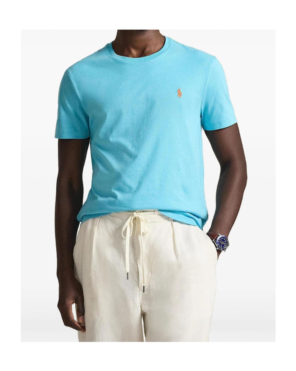Ralph Lauren Blue Polo Pony Embroidered Crewneck T-Shirt for men