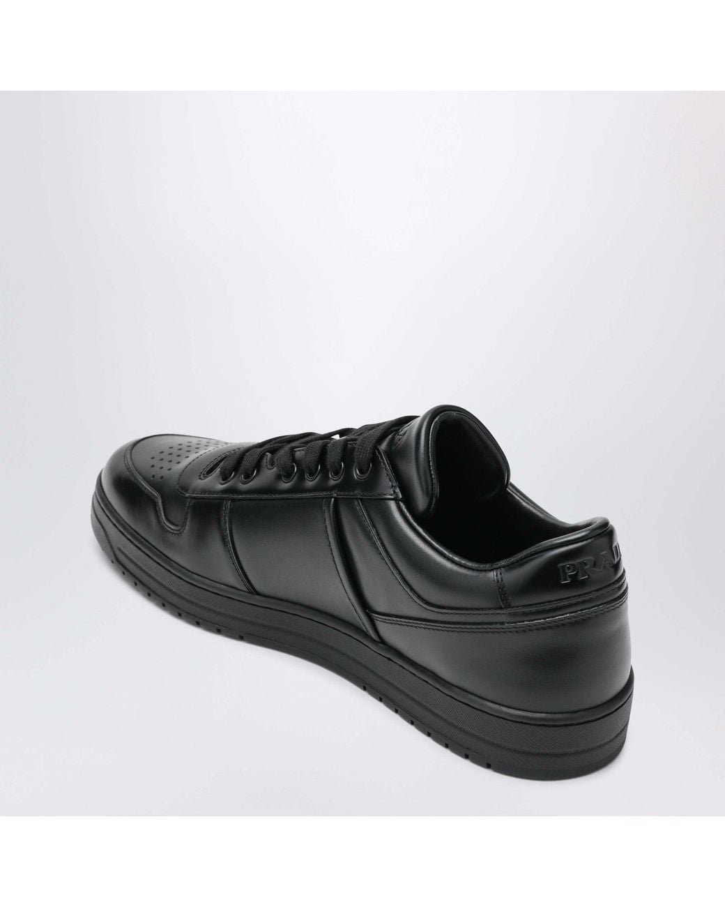 Prada Black Downtown Leather Low-Top Sneakers Calfskin Trainers for men