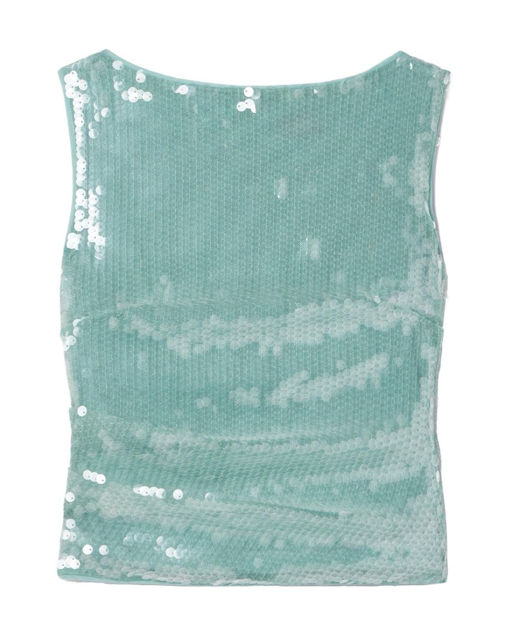 Staud Green Ruched Sequined Tulle Top