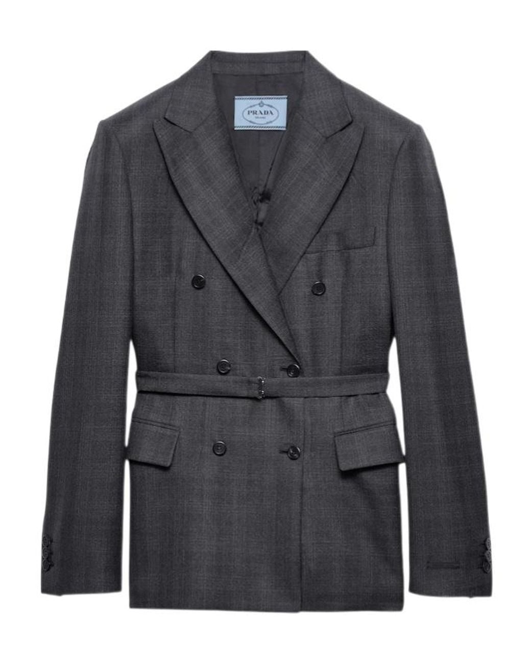 Prada Blue Double-Breasted Belted Blazer