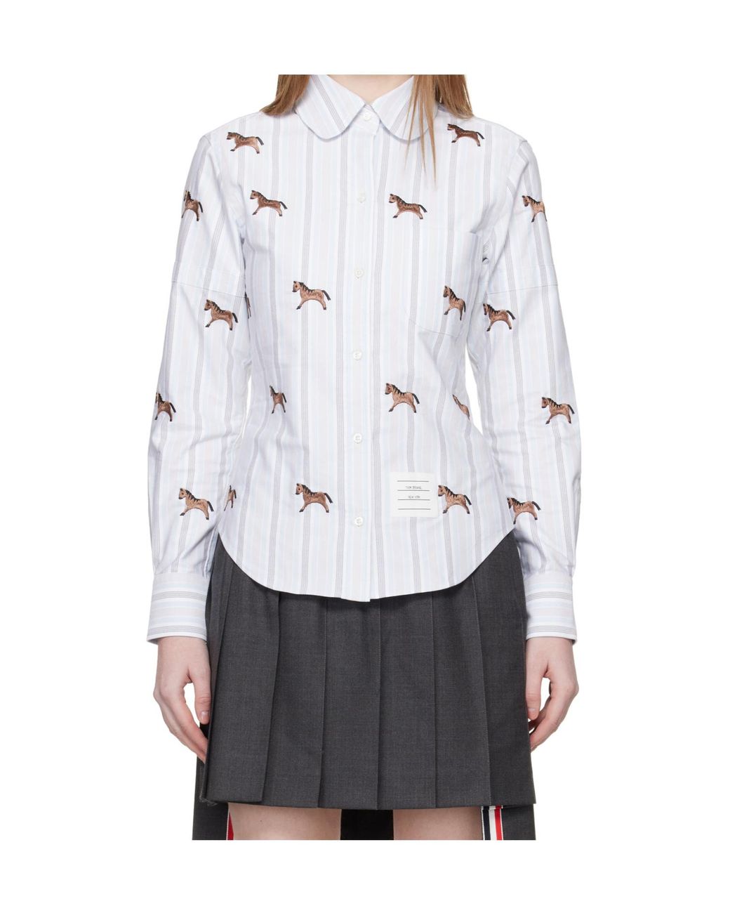 Thom Browne White Horse-Embroidered Shirt