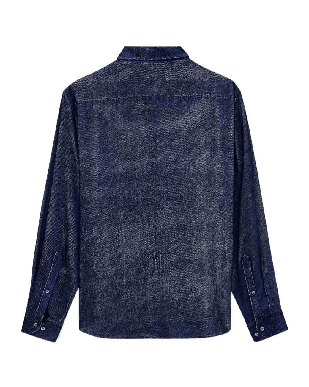 Giorgio Armani Blue Devore Velvet Twill Shirt for men
