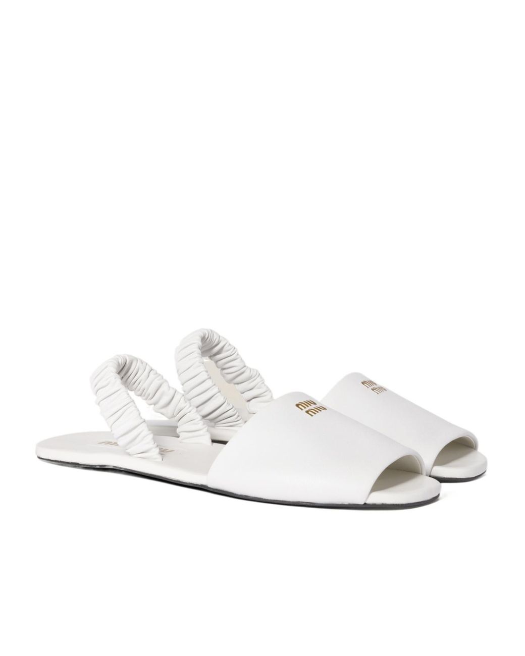 Miu Miu Ruches Nappa Leather Sandals in White | Lyst