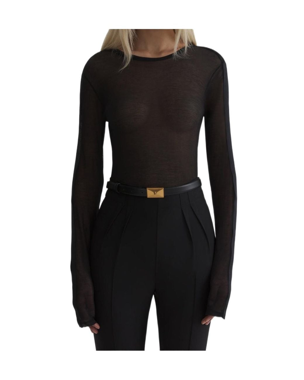 Mugler Black Long-Sleeved Sheer Top